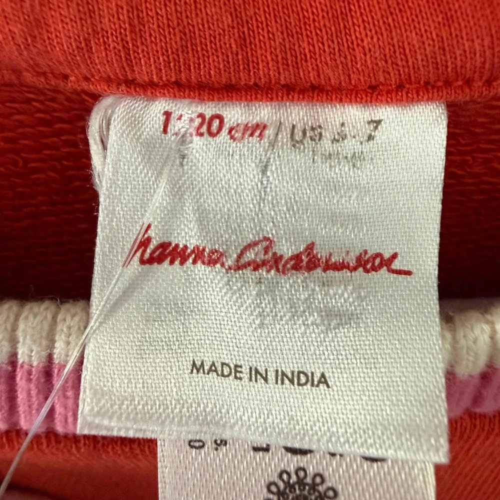 Hanna Andersson Girls Red Sweatshirt Dress Pink Striped Trim Size 120 US 6-7